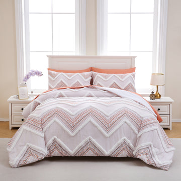 7-Piece Tufted Comforter Set Bed in a Bag – Boho Aztec Chic Bedding with Sheets & Pillowcases, Soft Lightweight Quilt, King/Queen Options