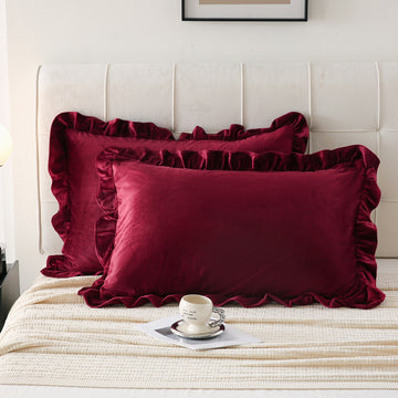 Velvet Ruffle Pillowcases – Luxurious Soft Velvet Pillow Covers with Elegant Fringe, Pocket Closure, Queen/King/Body Options