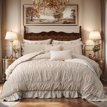 Ruffle Comforter Set -9 Pieces Cozy Bedding Set with Comforters, Sheets, Pillowcases & Shams