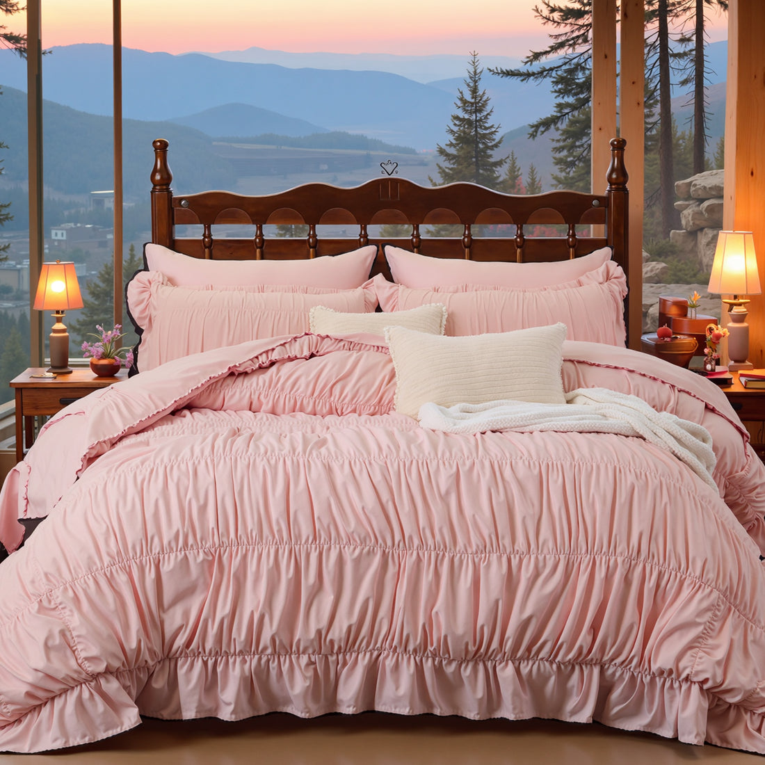Ruffle Comforter Set -9 Pieces Cozy Bedding Set with Comforters, Sheets, Pillowcases & Shams