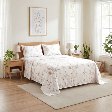 Boho Floral Bed Sheet Set Twin/Queen/King – Soft Lightweight Sheets with 15" Deep Pocket Fitted Sheet