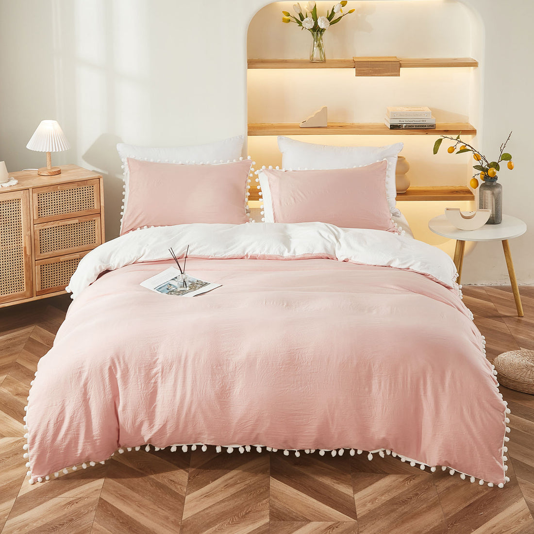 Pom Pom Princess Comforter Set – Ultra Soft Lightweight Puffy 3-Piece Bedding with Decorative Fringe, All Season