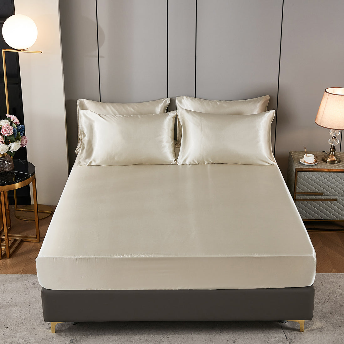 Satin Comforter Set with Sheet Set – 8-Piece Silk-Like Bed in a Bag, Luxury Soft Microfiber Bedding with Cushion Cover