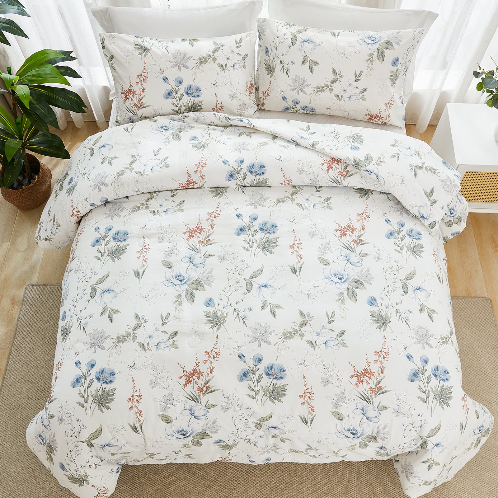Cozy Flroal Cotton Quilt Set – Soft Breathable 3-Piece Bedding, Romantic Farmhouse Cottage Style