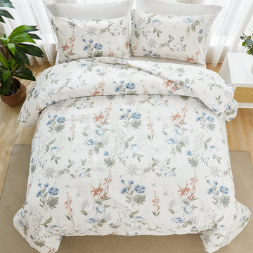 Cozy Flroal Cotton Quilt Set – Soft Breathable 3-Piece Bedding, Romantic Farmhouse Cottage Style