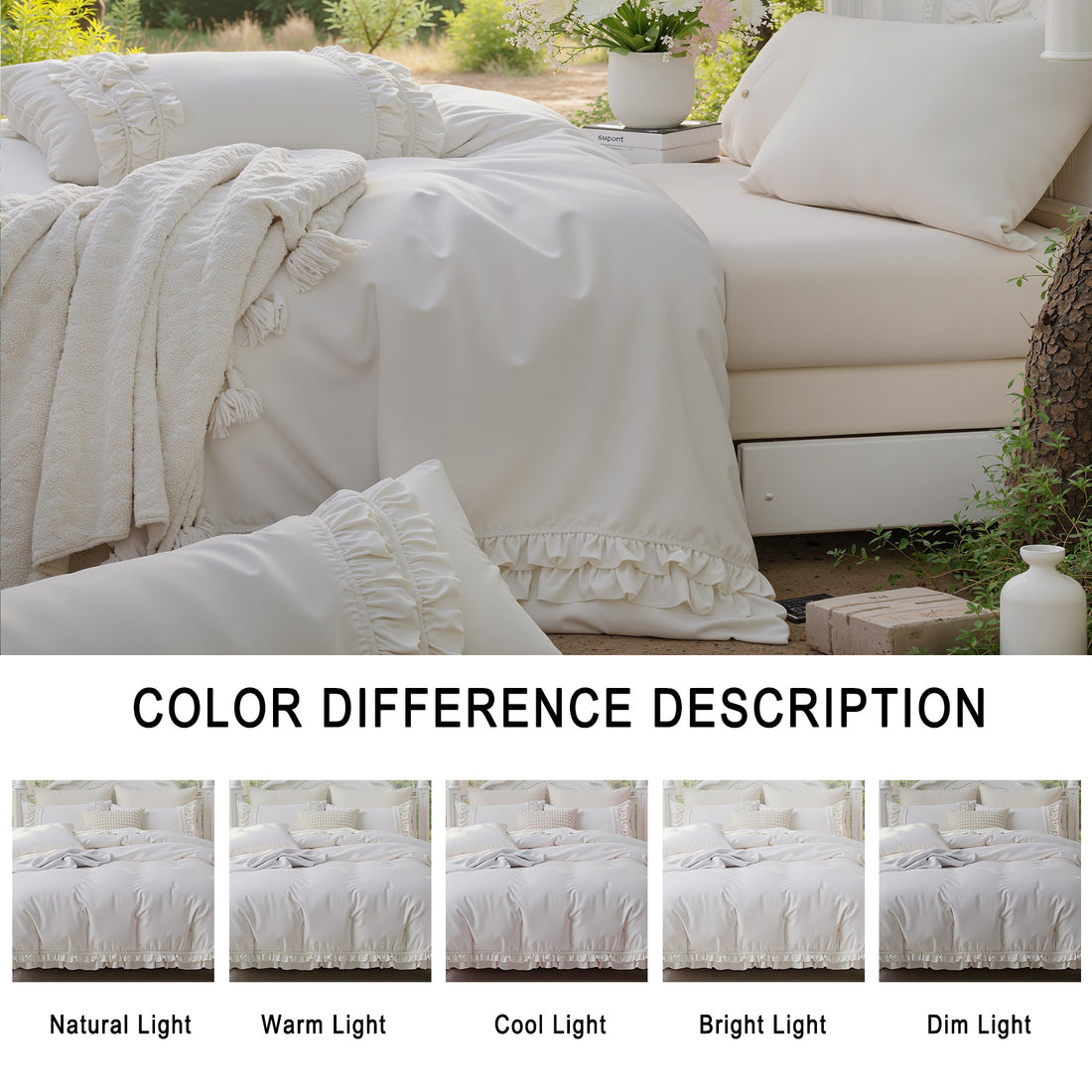 Cozy Cotton Comforter Set with Pillowcases – 100% Cotton Bedding with Double Ruffle Edge, Fluffy Lightweight All Season