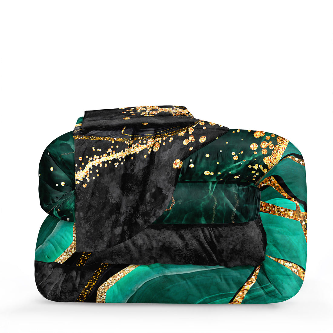 Marble Comforter Set – 3-Piece Abstract Stone Texture Bedding with Pillowcases, Black Green Gold Modern Boho Style
