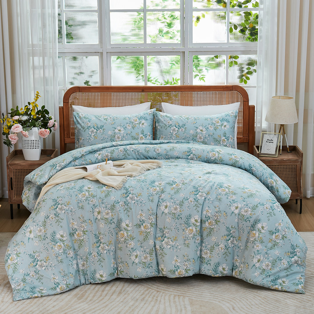 Cozy Comfort Queen Comforter Set -Boho Tufted Shabby Chic Bedding Comforter Set, 100% cotton 3 Pieces Vintage Farmhouse Bed Set for All Seasons