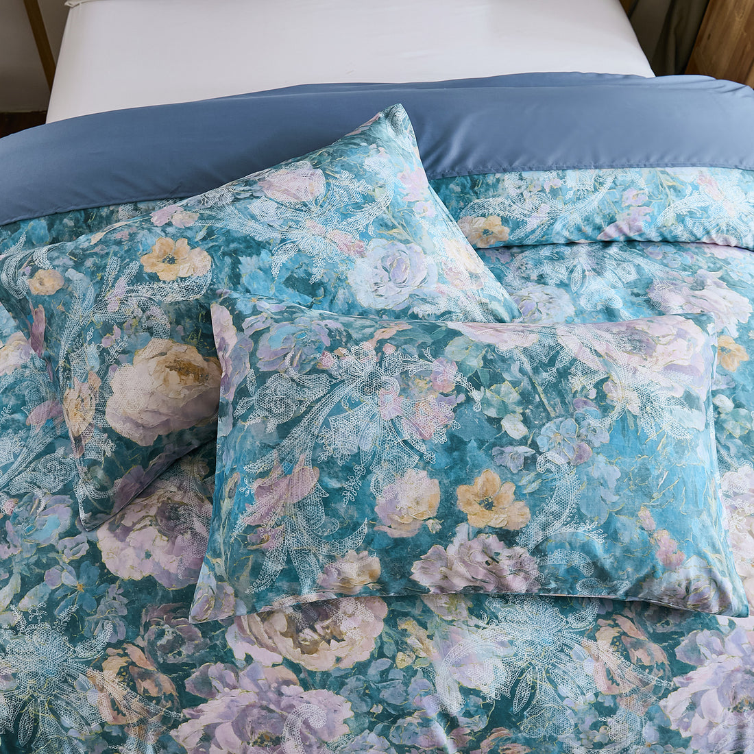 Watercolor Floral Cotton Duvet Cover Set - 300 Thread Count, Zipper Closure, Corner Ties, Soft Breathable 3-Piece, Queen King