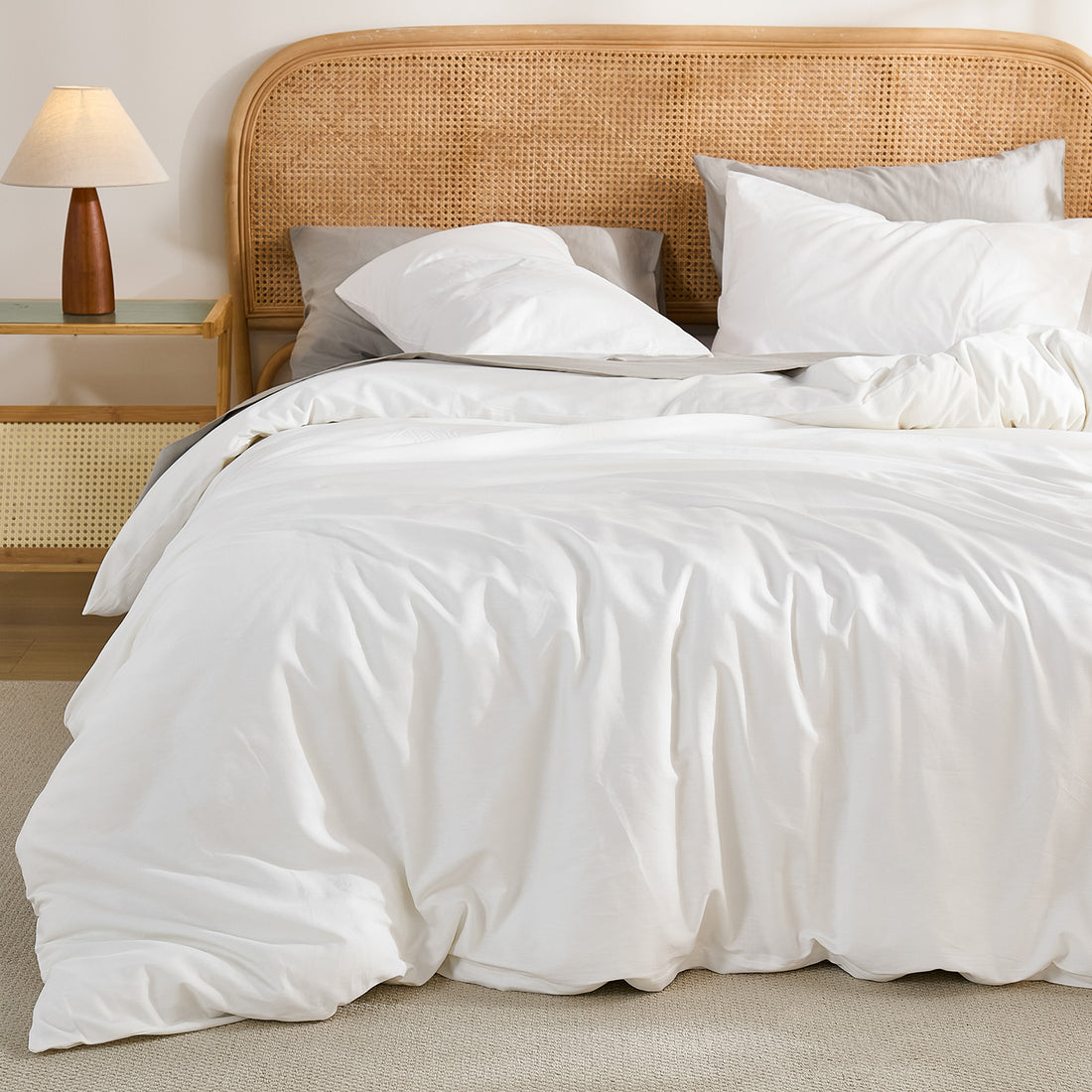 100% Cotton Duvet Cover Set - Percale Linen Like Texture, Zipper Closure, Corner Ties, Soft Breathable 3-Piece, Twin Queen King