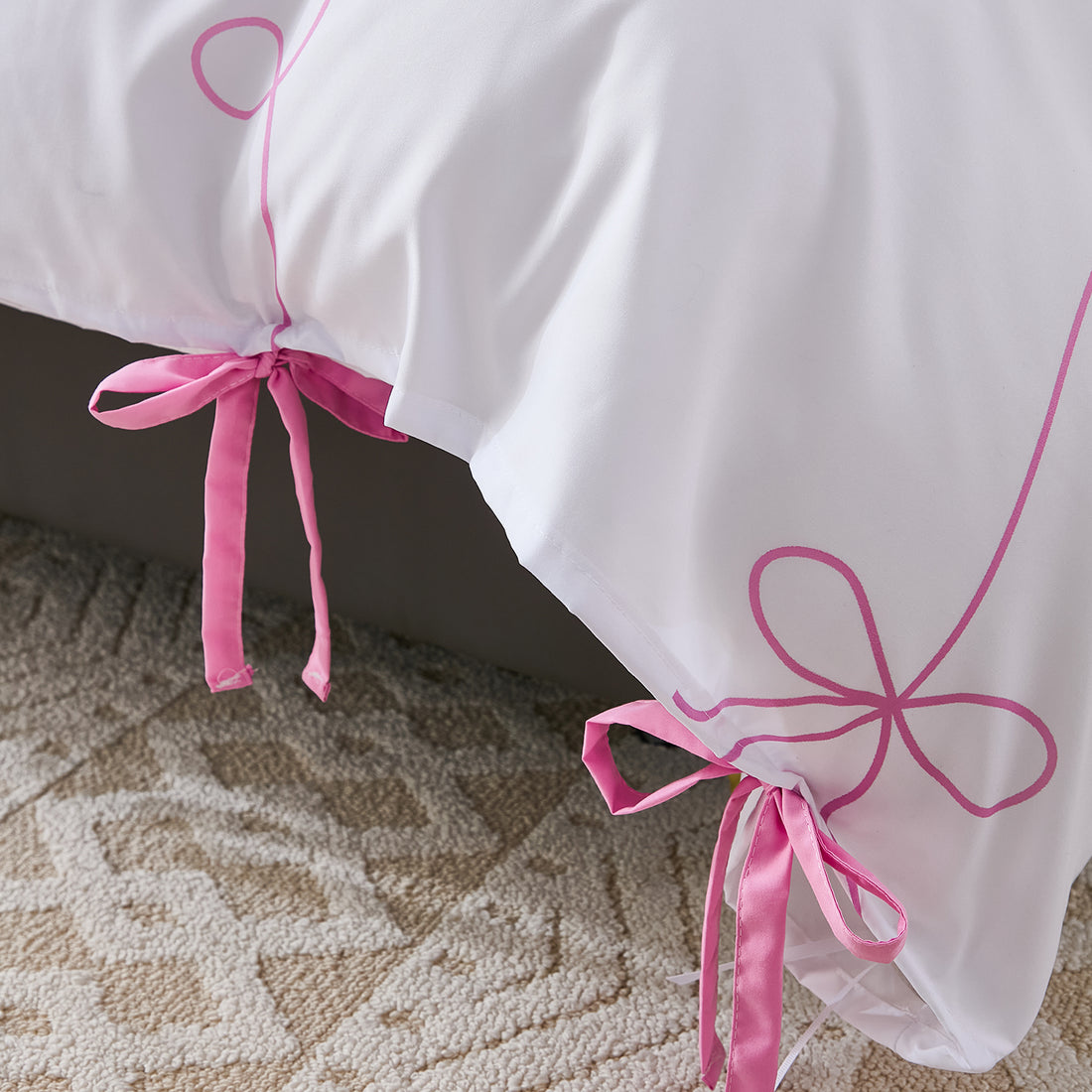Bow Tie Duvet Cover Set – Romantic French Country Bedding with Butterfly Tie Pillowcases, Soft Breathable Microfiber, Twin/Queen/King
