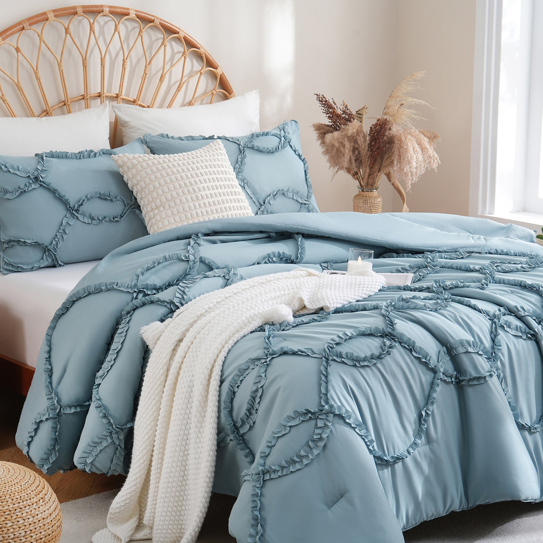 Comforter Set For Adult, 3 Piece Comforter Sets with Lace & Bedding for All Season