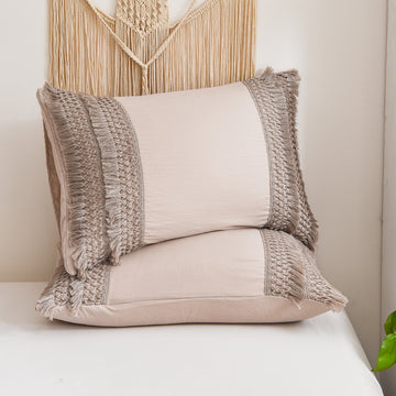 Macrame Tassel Pillowcases – Soft Decorative Pillow Covers with Fringe, Boho Style Deep Pocket Design, Queen/King/Body Options