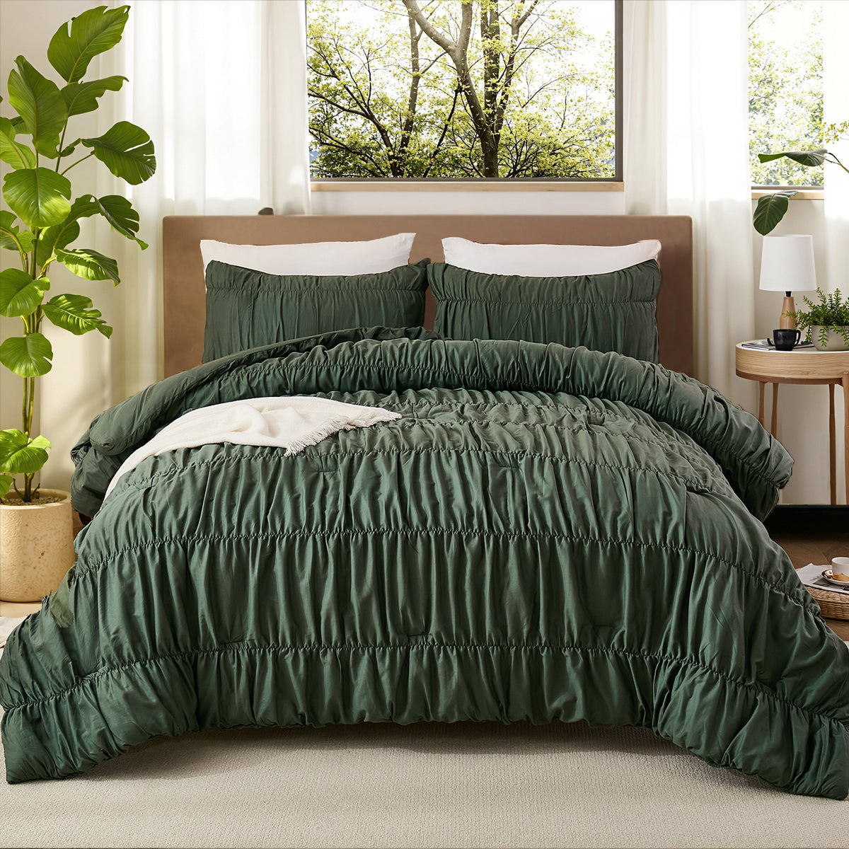 Green Ruffle Comforter Ruffle Comforter Set – Soft Breathable 3-Piece Bedding, Romantic Farmh