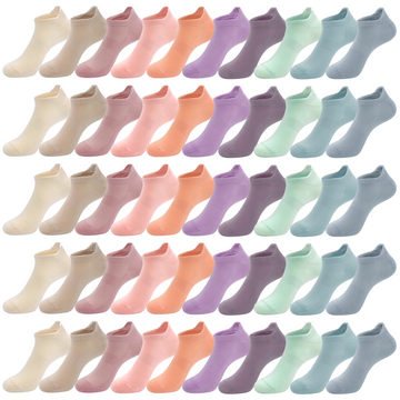 GENTLEAGU Women's No-Show Bamboo Socks – Thin, Soft, Breathable with Arch Support, Low-Cut Assorted Colors, 50-Pair Bulk Family Pack
