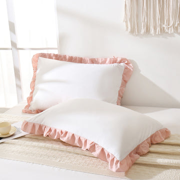 Reversible Pillow Cover – Soft Shabby Chic Ruffled Pillowcases, Wrinkle Resistant, Envelope Closure, Queen/King/Body