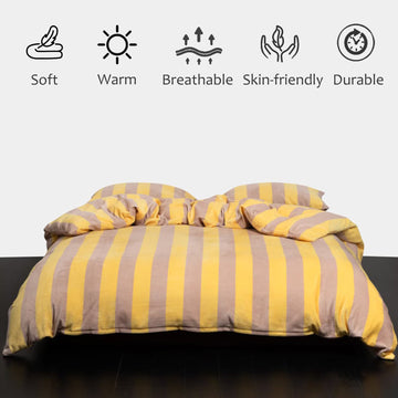 Striped Velvet Fleece Comforter Set – 3-Piece Cozy Reversible Flannel Bedding, Soft Warm All-Season Quilt with Pillowcases