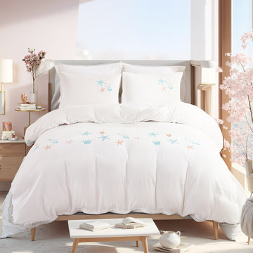 Seastar  Embroidery Comforter Set – Soft Breathable 3-Piece Bedding, Romantic Farmhouse Cottage Style